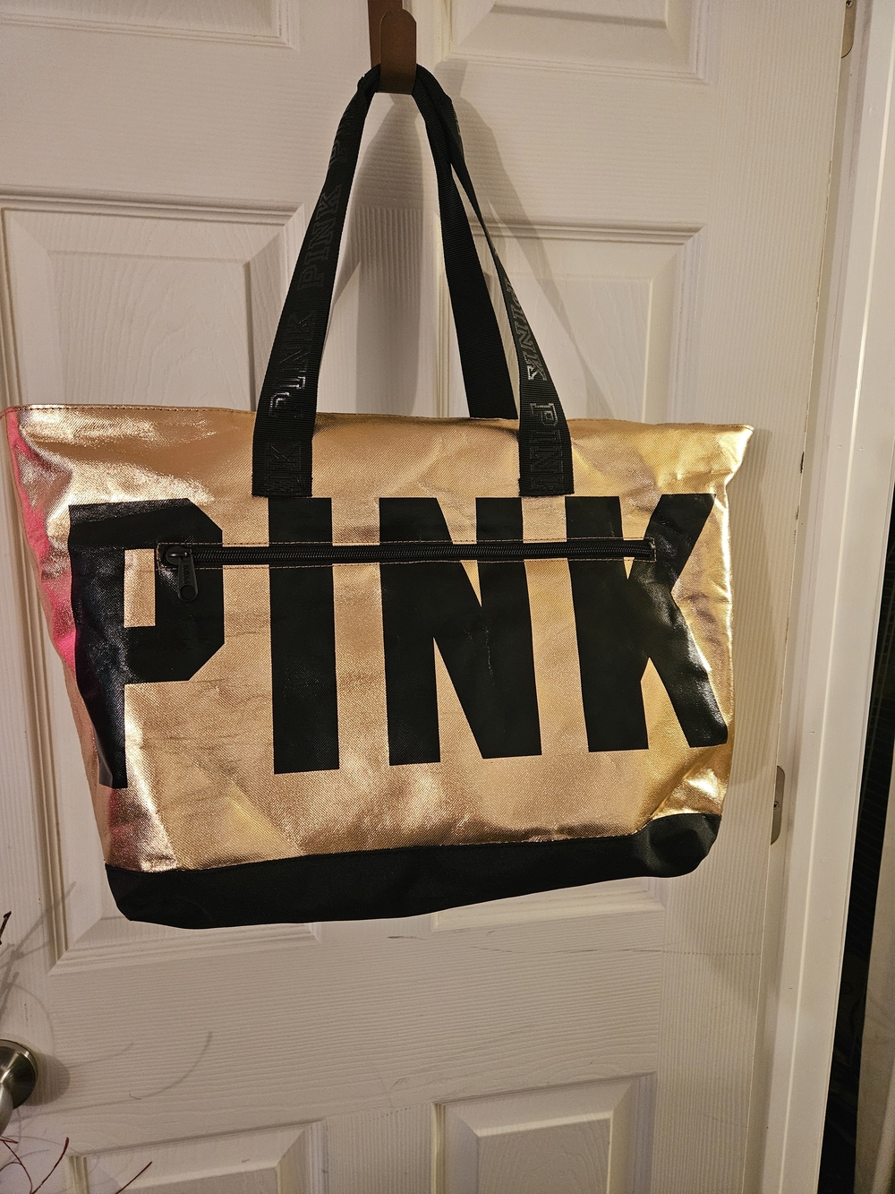 PINK Victoria's Secret Metallic Gold and Black Logo Tote